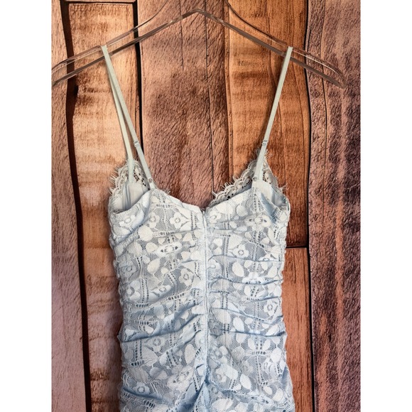 For Love & Lemons Lace Mini Dress Blue Ruched Romantic Coquette Feminine XS NWT - Picture 5 of 8